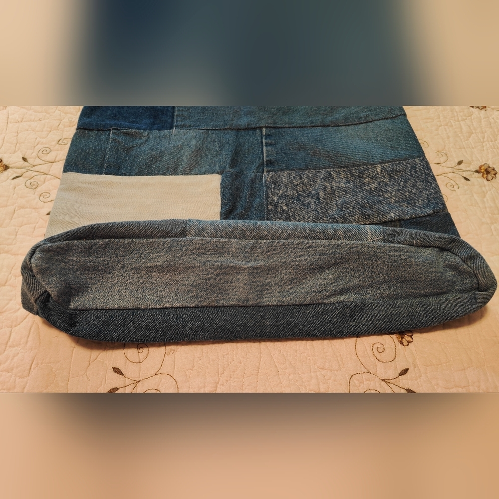 Large Tote Bag Handcrafted Denim Patchwork Peace … - image 4